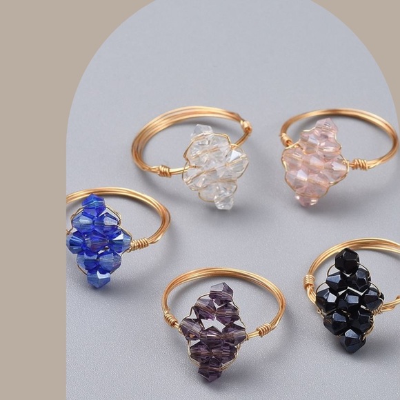 (NEW) Metal Rings with Stones Set - Picture 1 of 1
